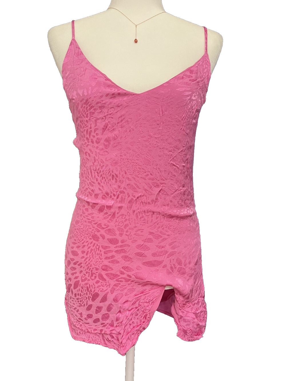 Womens Isabelles Cabinet Size Small Pink Leopard Print 24" Length Dress Leg Slit